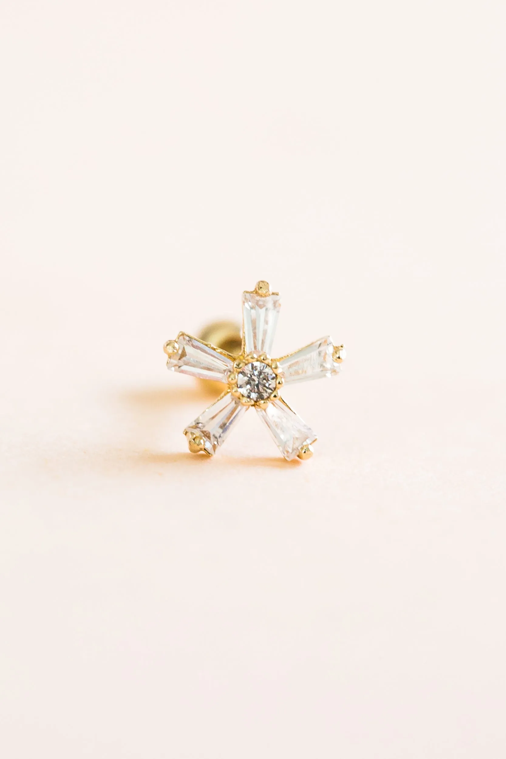 14k Gold Jewelry Cz Cute Snowflake Barbell Ear Stud Piercing