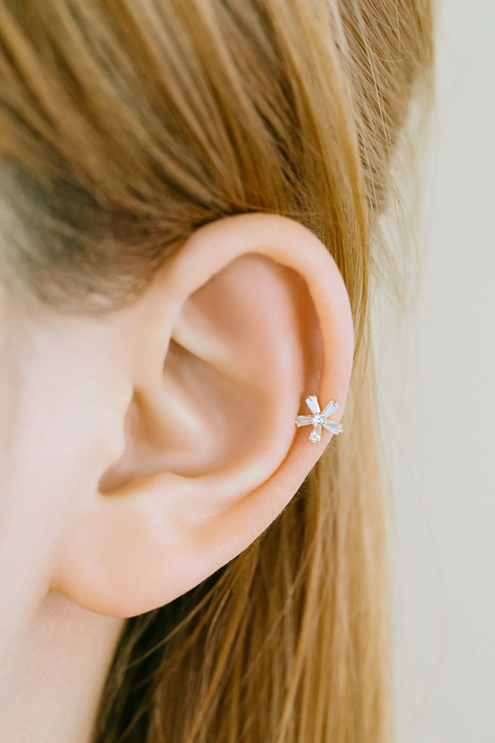 14k Gold Jewelry Cz Cute Snowflake Barbell Ear Stud Piercing