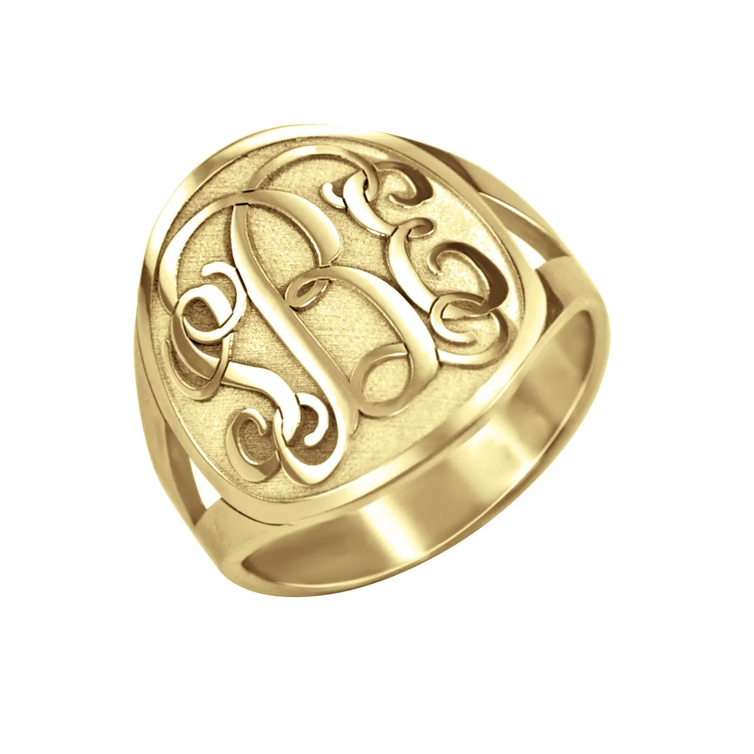 14K Gold Recessed Monogram Ring