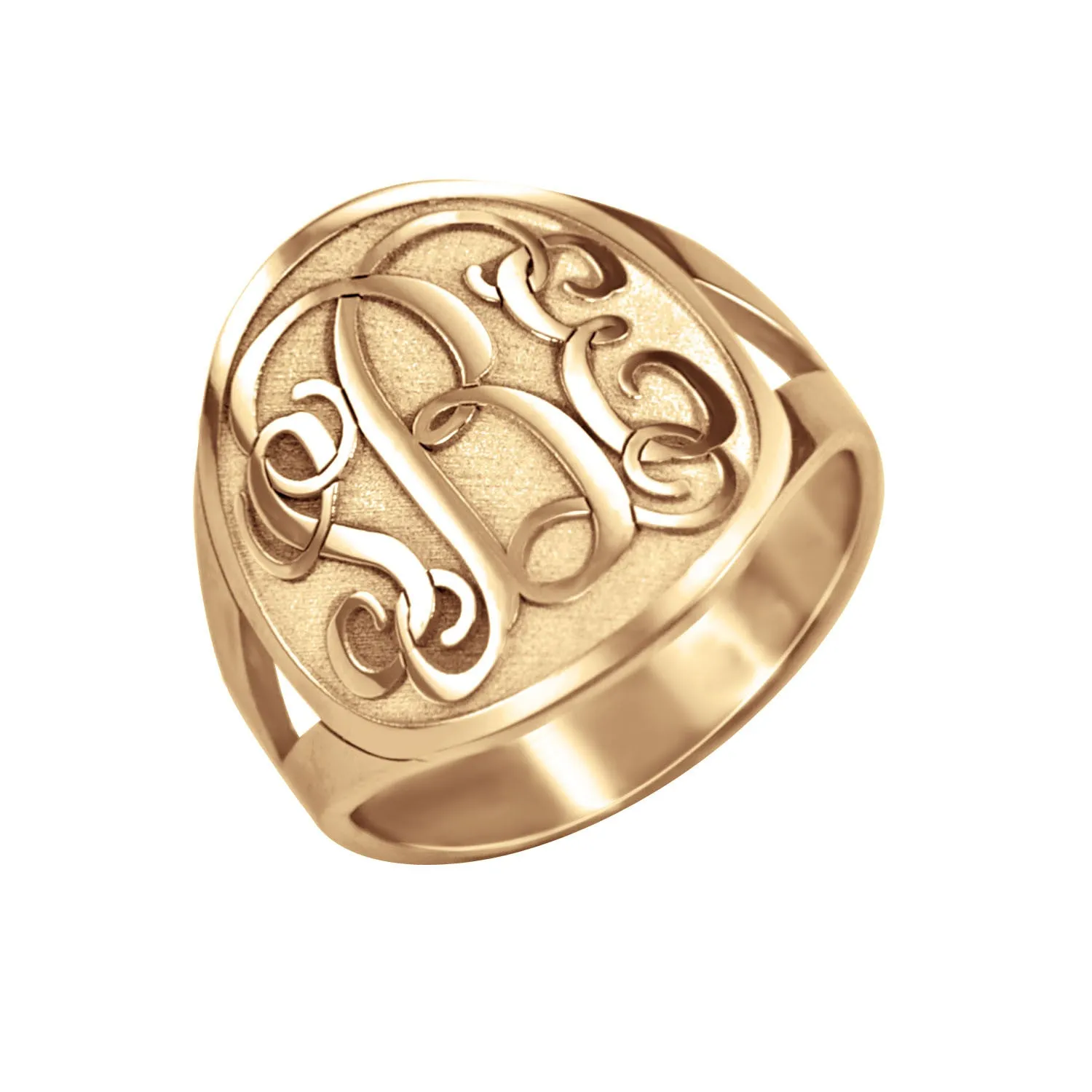 14K Gold Recessed Monogram Ring