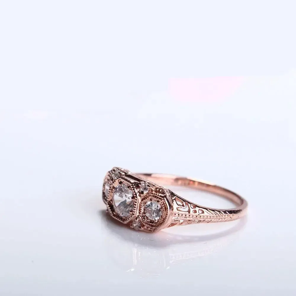 14k Rose Gold 3 Stone Moissanite Ring 0.7ct Total