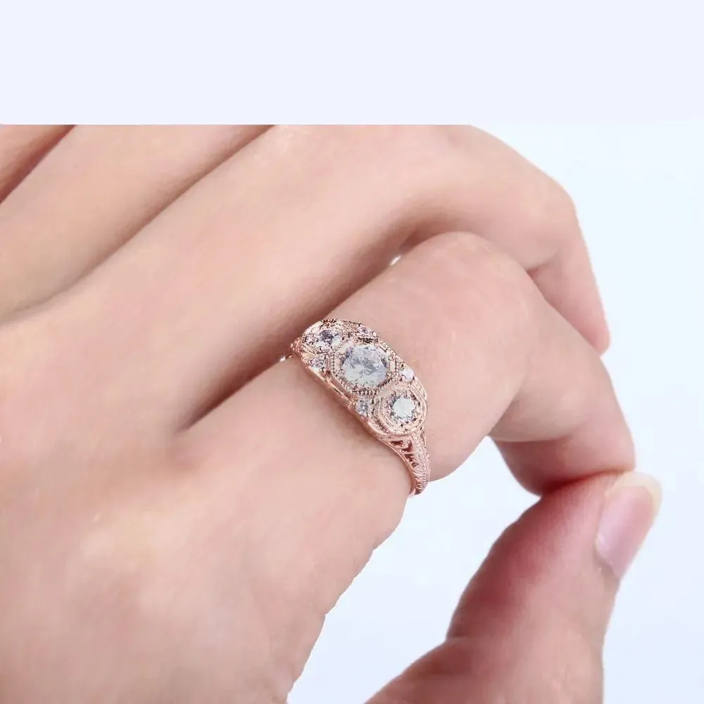 14k Rose Gold 3 Stone Moissanite Ring 0.7ct Total