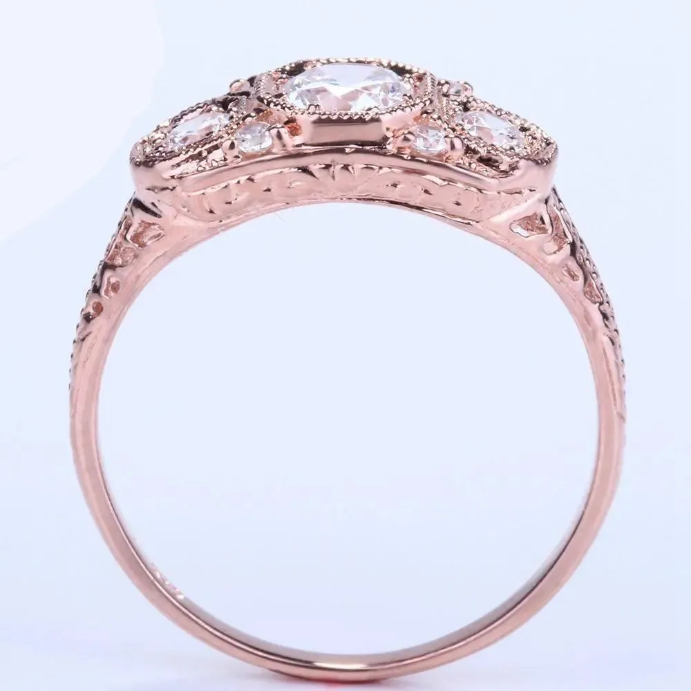 14k Rose Gold 3 Stone Moissanite Ring 0.7ct Total