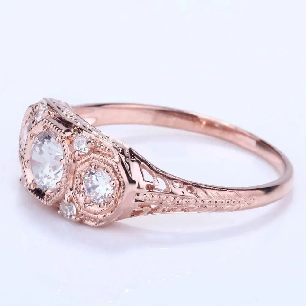 14k Rose Gold 3 Stone Moissanite Ring 0.7ct Total