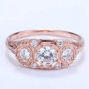 14k Rose Gold 3 Stone Moissanite Ring 0.7ct Total