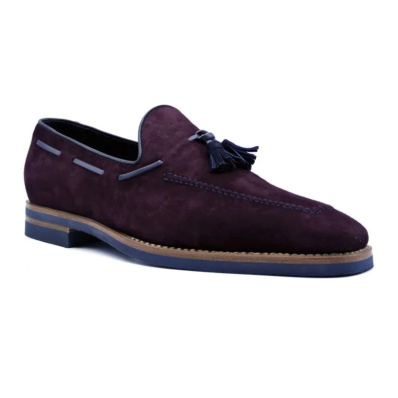 16-628-BDX CARMEN Sueded Goatskin & Crocodile Tassel Loafer, Bordeaux