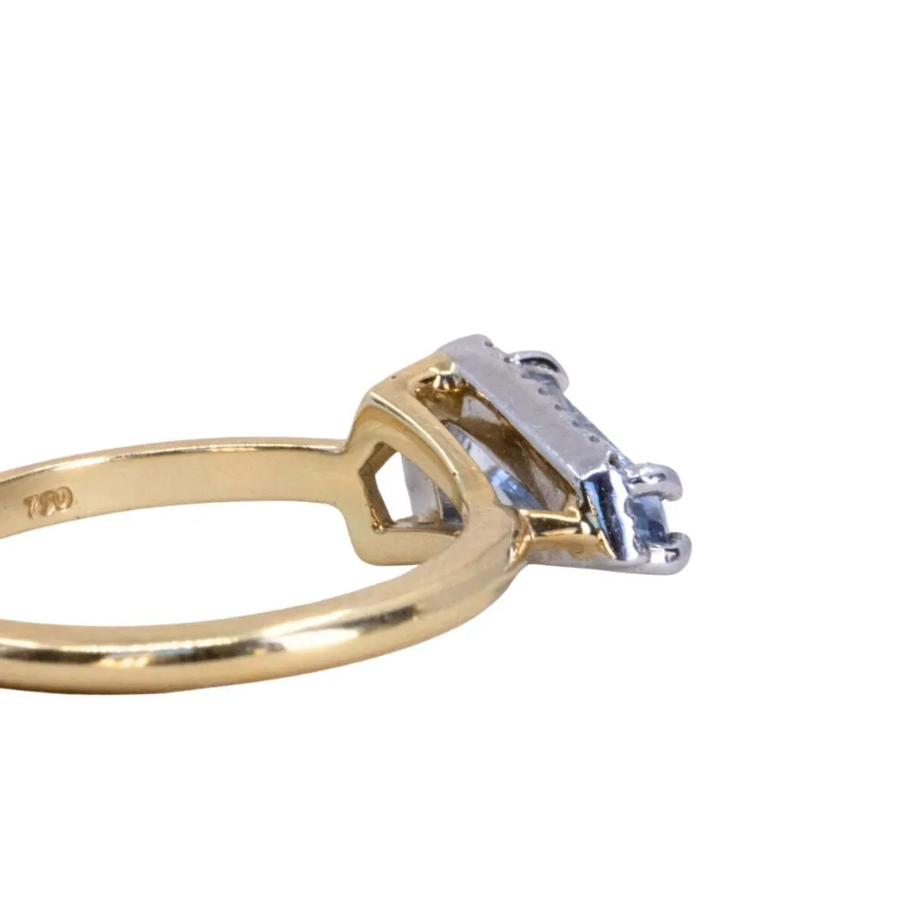 1.80ct Sky Blue sapphire and Semi Diamond Halo Two Tone Ring in 18k Yellow Gold and Platinum