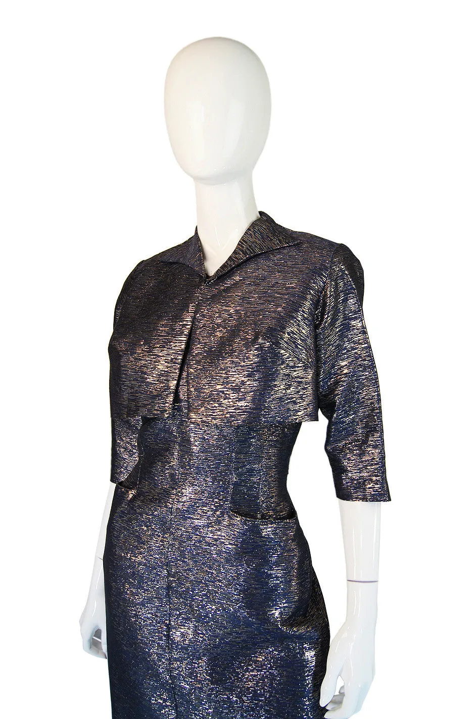 1950s Metallic Blue Wiggle Dress & Jacket