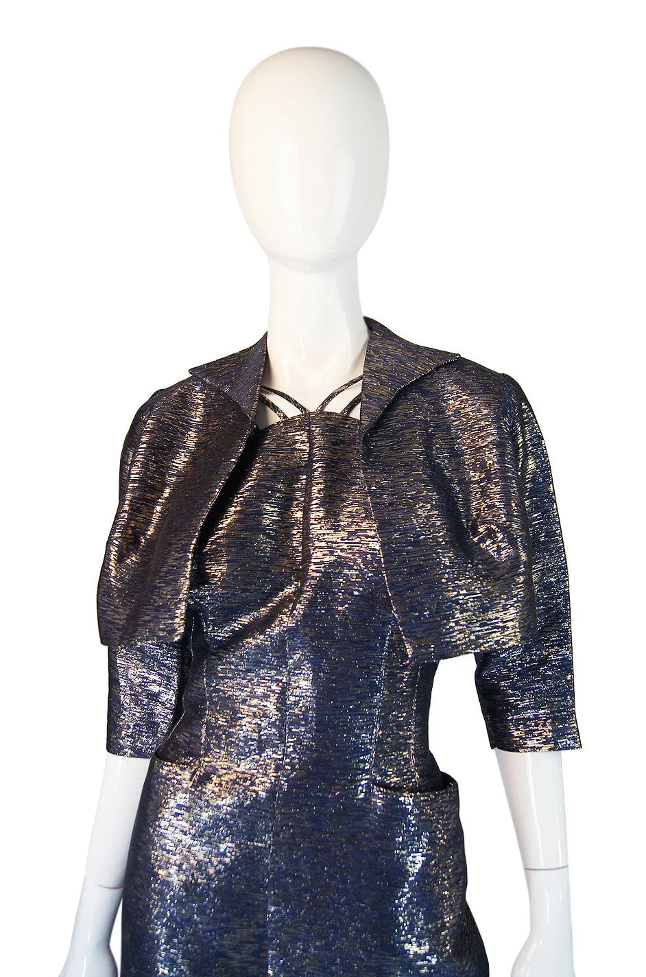 1950s Metallic Blue Wiggle Dress & Jacket