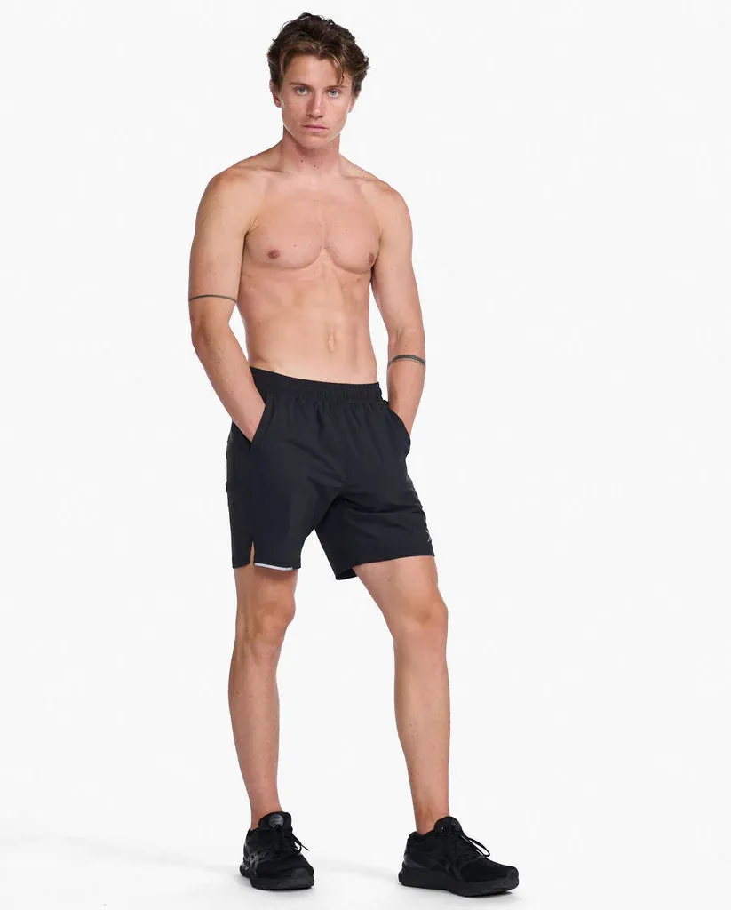 2XU Mens Aero 7 Inch Shorts 2.0 - Black/Silver