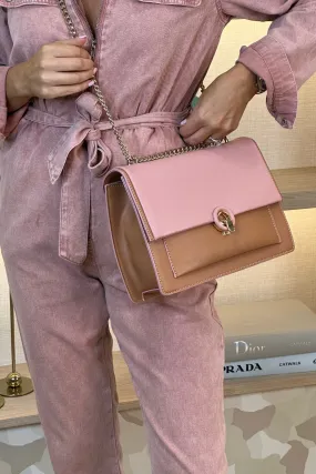 Alex Buckle Bag In Pink & Tan