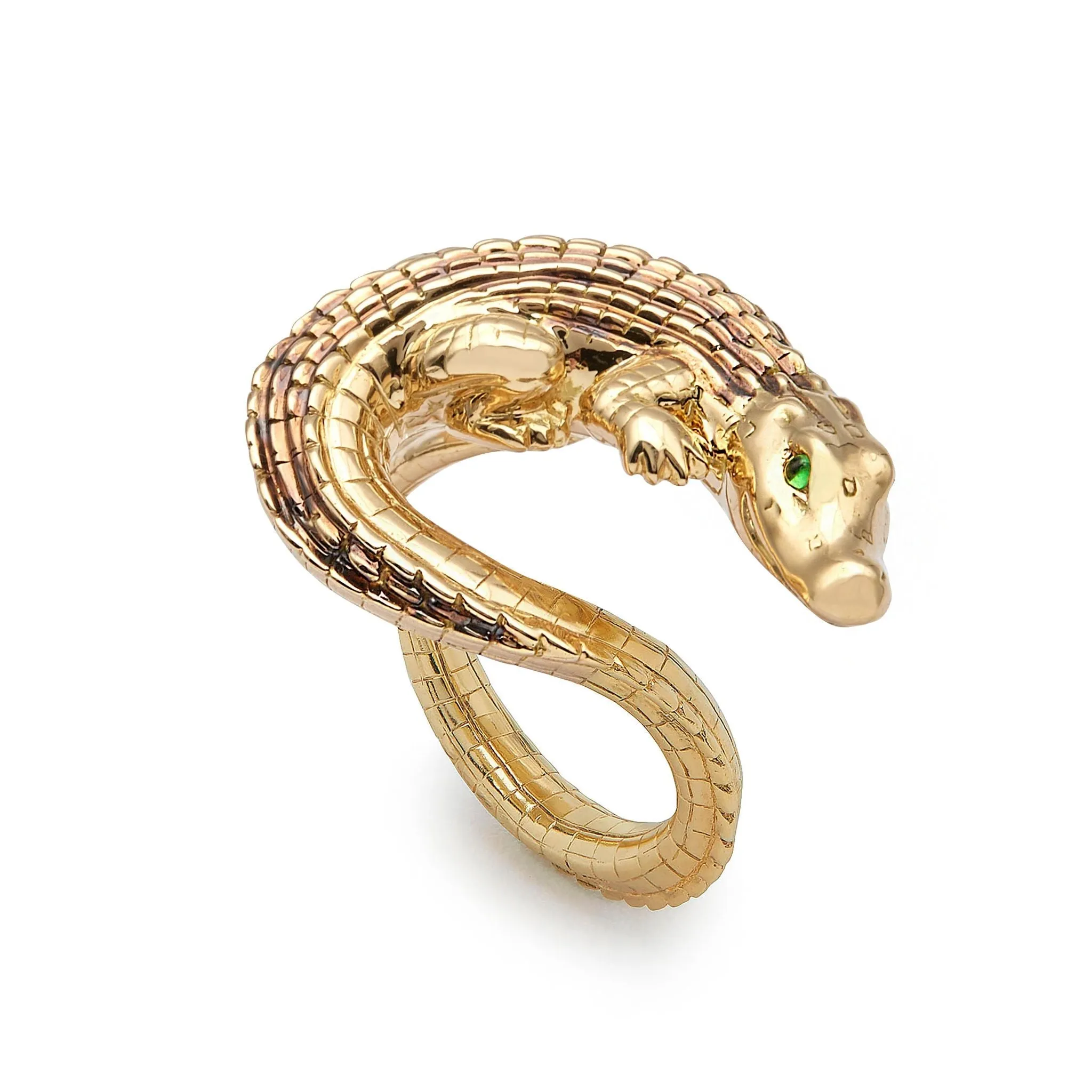 Alligator Twist 18K Gold Ring w. Tsavorite