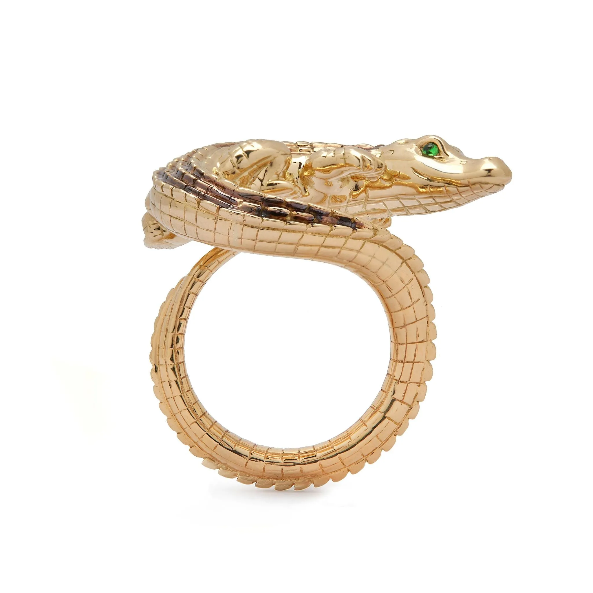 Alligator Twist 18K Gold Ring w. Tsavorite