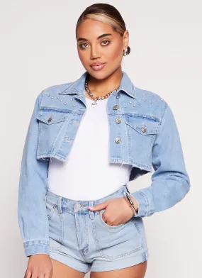 Almost Famous Rhinestone Detail Cropped Jean Jacket