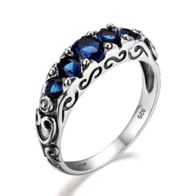 Amazing Ethnic Created Sapphire Stone Ring - 925 Sterling Silver