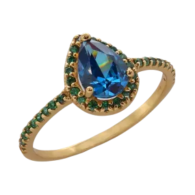 Andrasta Gold and Blue Boho Cubic Zirconia Ring