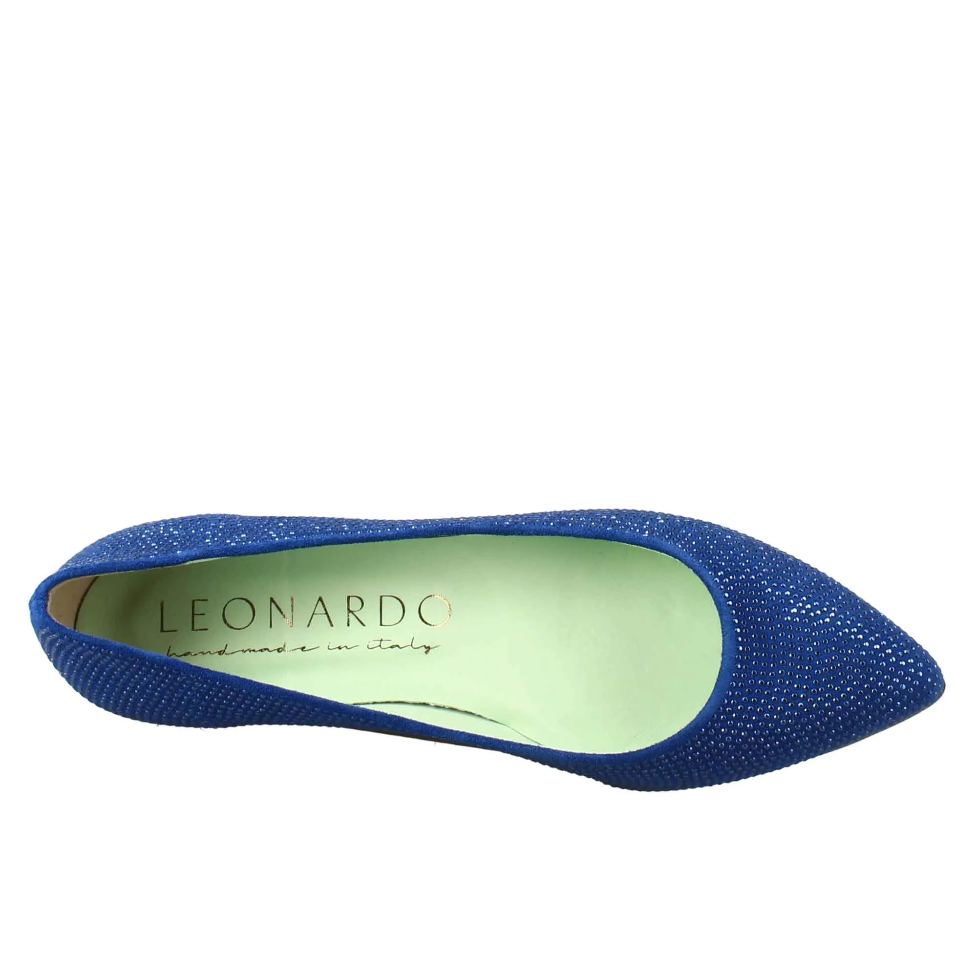 Ballerine da donna color celeste in pelle scamosciata con strass