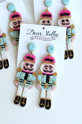 BEADED NUTCRACKER EARRINGS -PINK