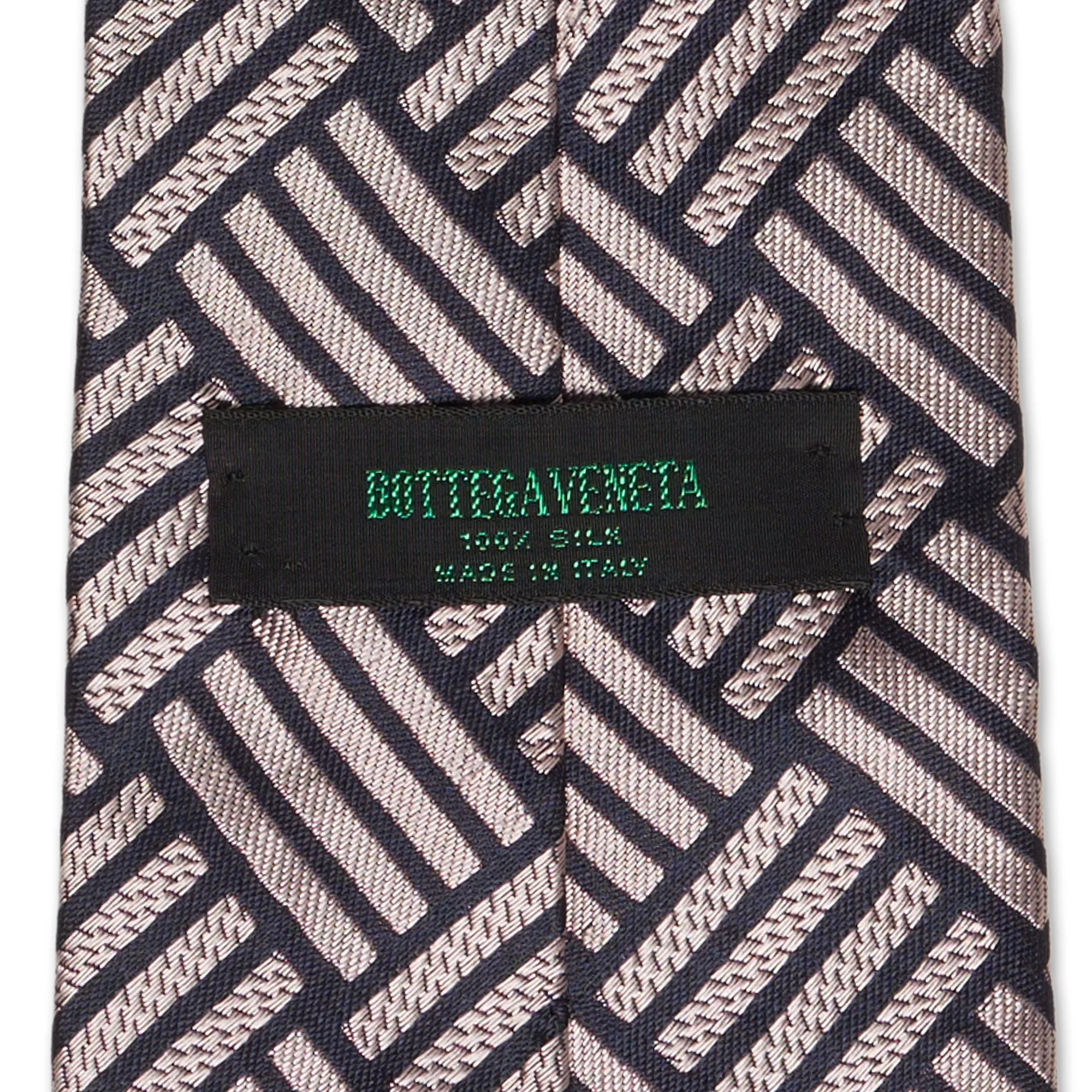 BOTTEGA VENETA Handmade Black Striped Design Silk Tie