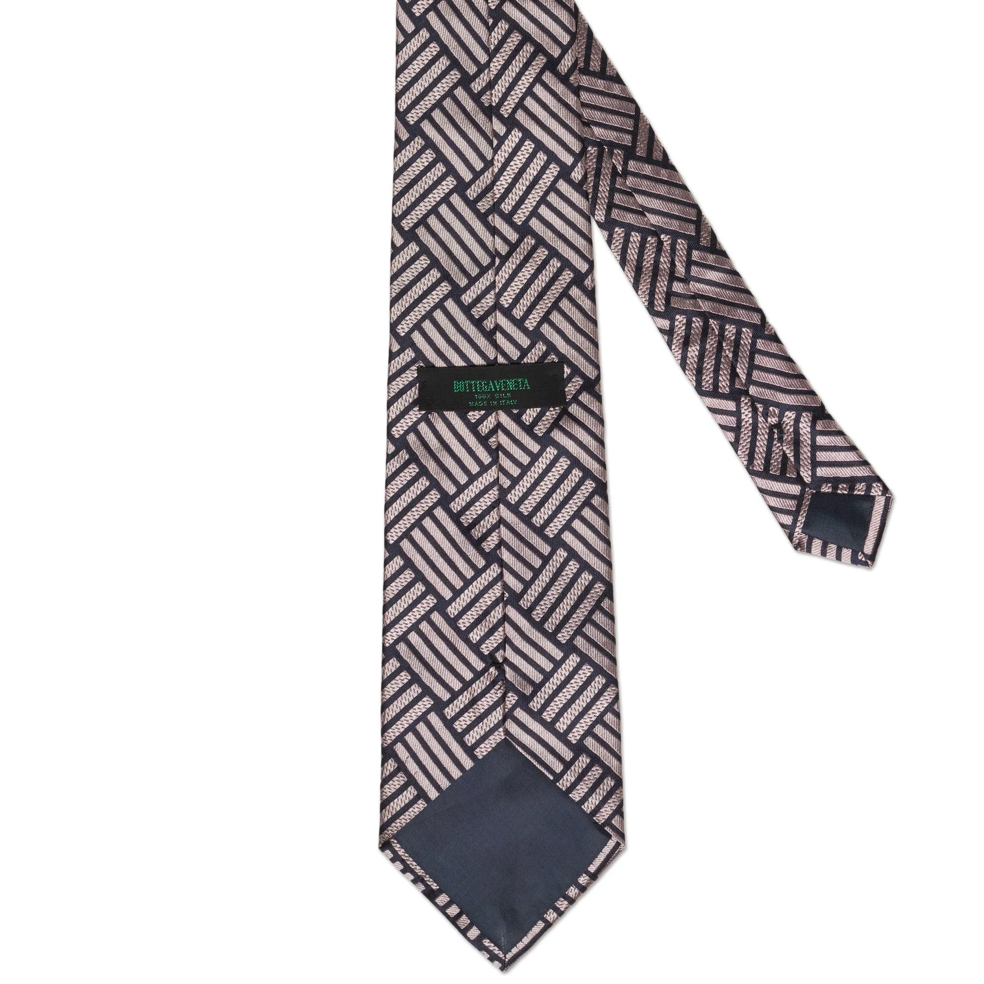 BOTTEGA VENETA Handmade Black Striped Design Silk Tie