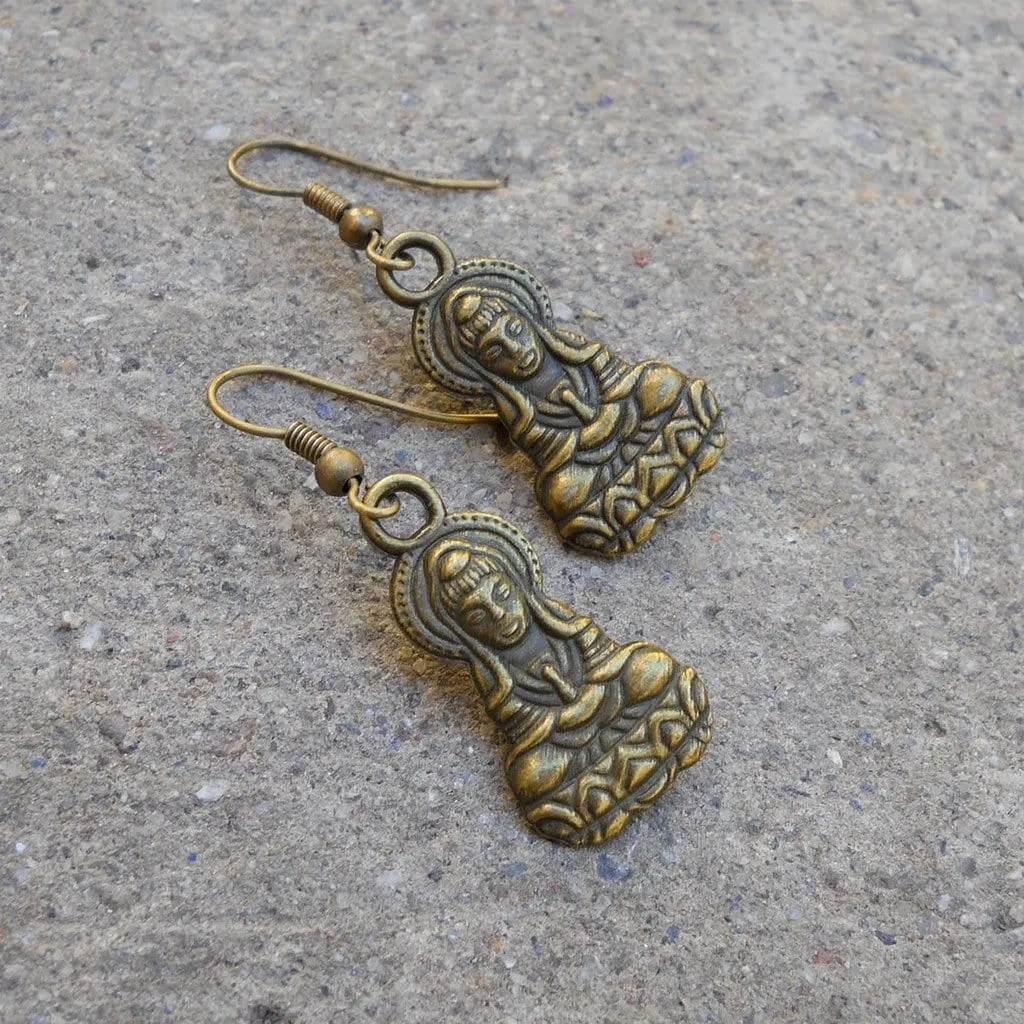 Buddha, Antique Brass Buddha Earrings