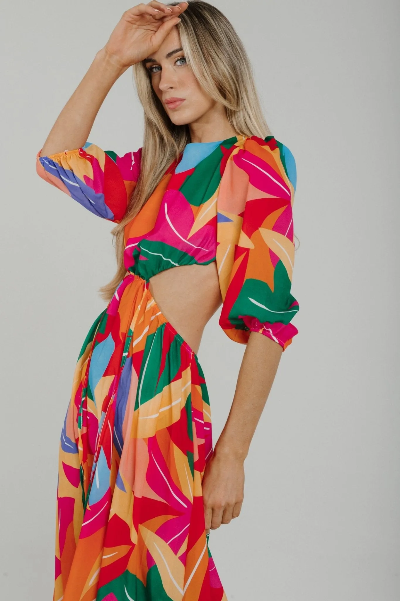 Caitlyn Side Cut Out Midi Dress In Multi