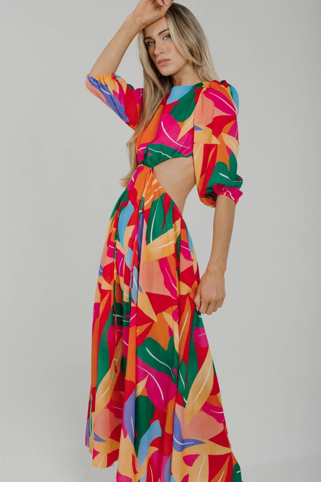 Caitlyn Side Cut Out Midi Dress In Multi