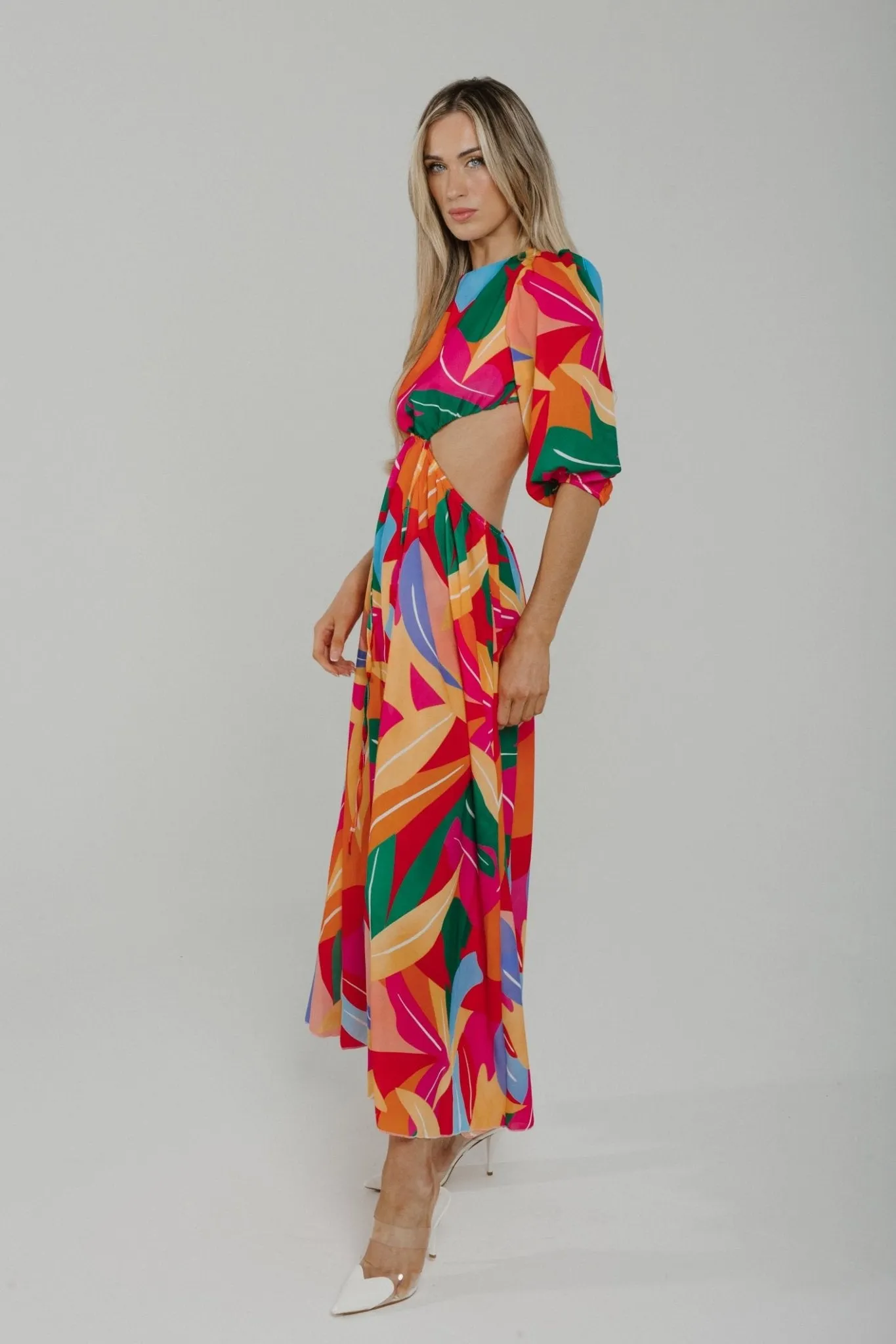 Caitlyn Side Cut Out Midi Dress In Multi