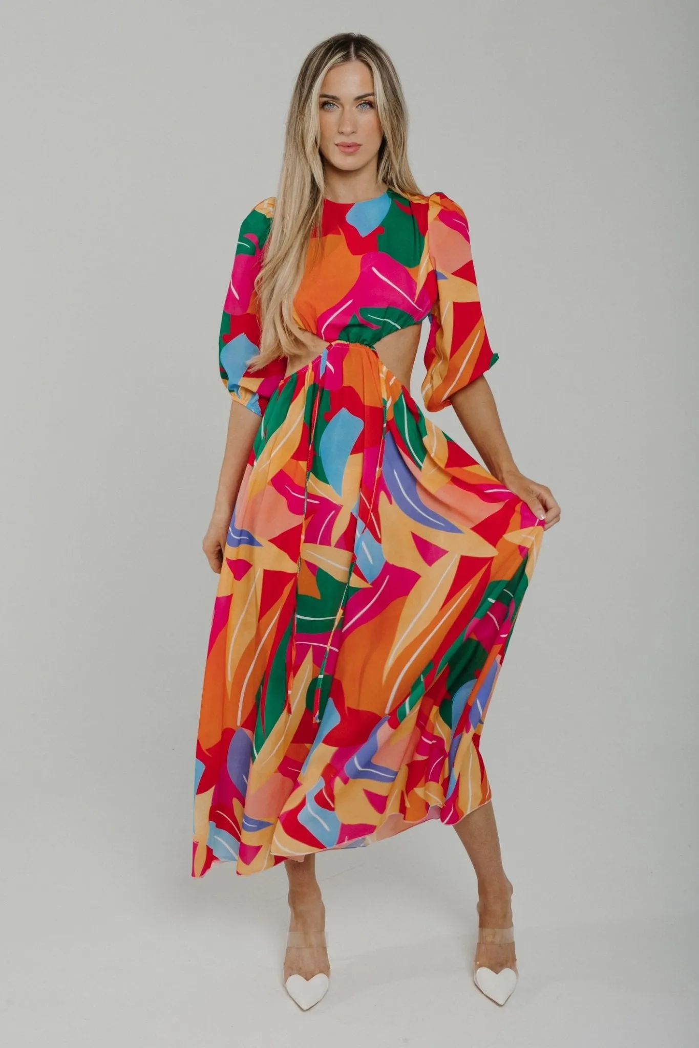 Caitlyn Side Cut Out Midi Dress In Multi