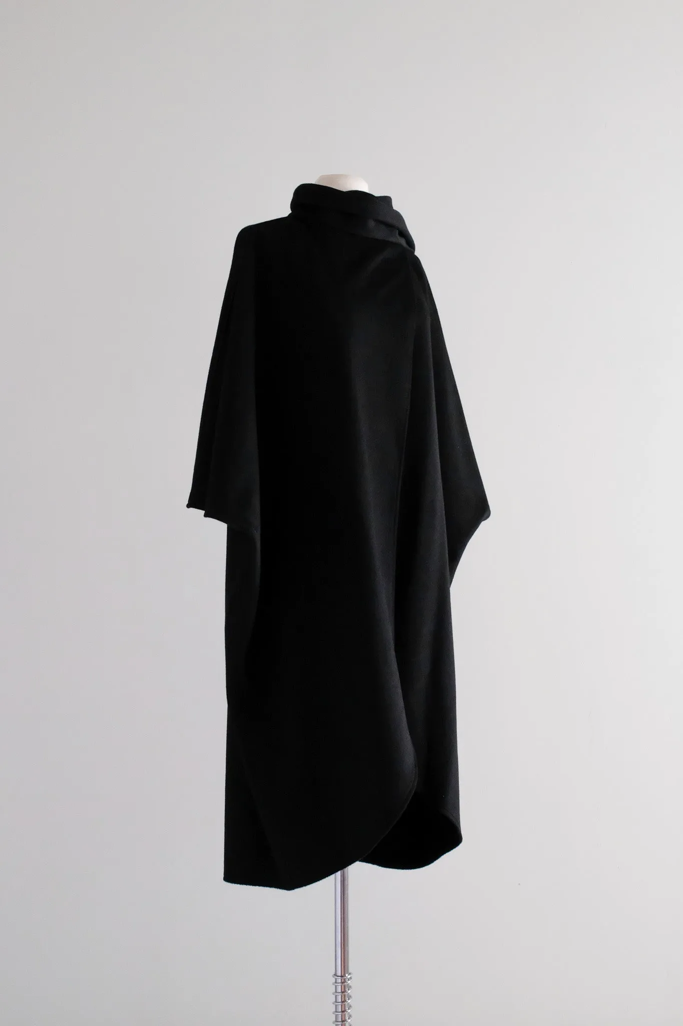 Classic 1970's Black Wool Cape by Gemini / OS