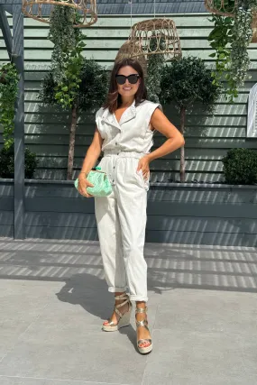 Cora Sleeveless Denim Jumpsuit In Dove Grey