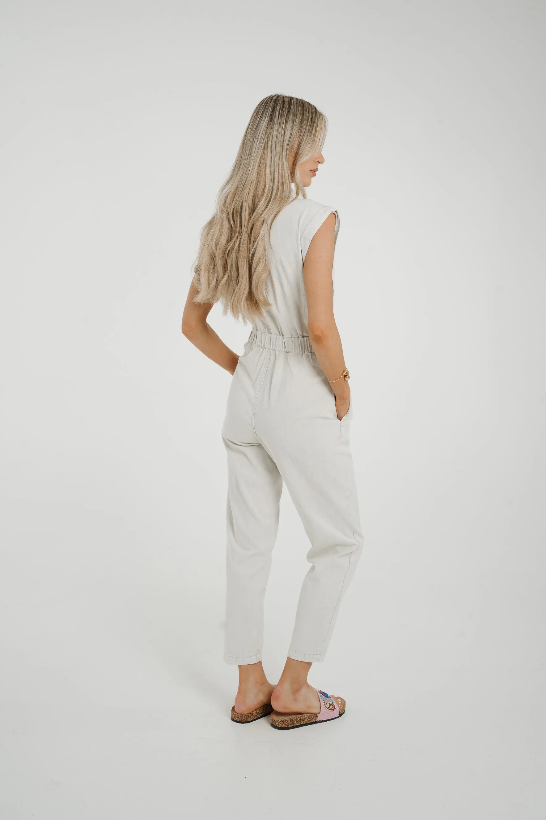 Cora Sleeveless Denim Jumpsuit In Dove Grey