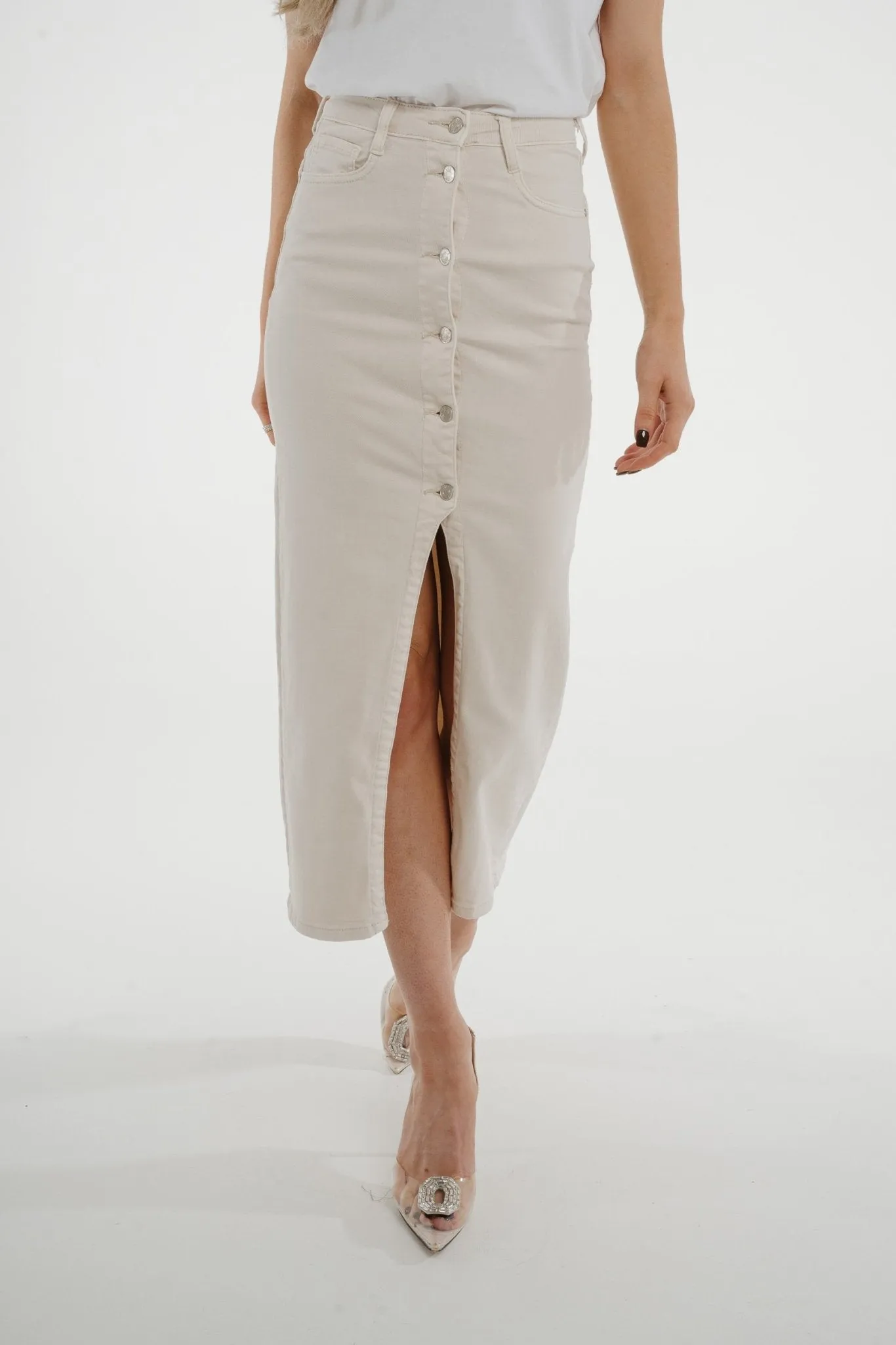 Danni Denim Midi Skirt In Cream