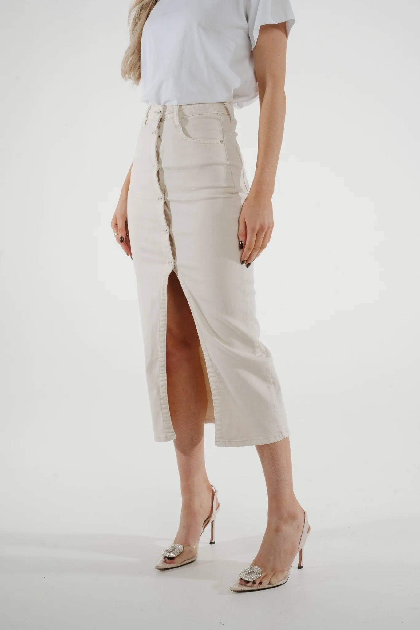 Danni Denim Midi Skirt In Cream