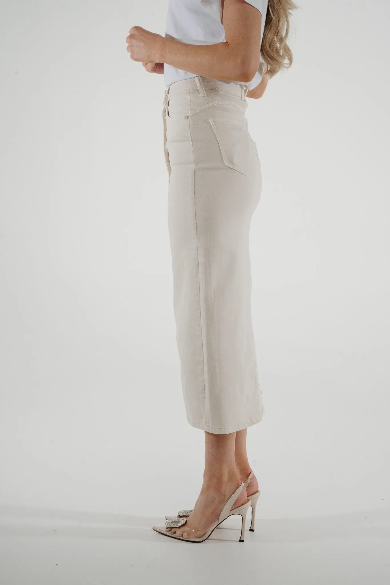 Danni Denim Midi Skirt In Cream