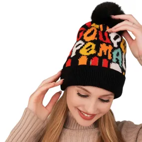 Faux Fur Pom Pom Colorful Beanie Hat