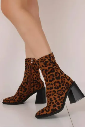 Faux Suede Chunky Heeled Sock Ankle Boots