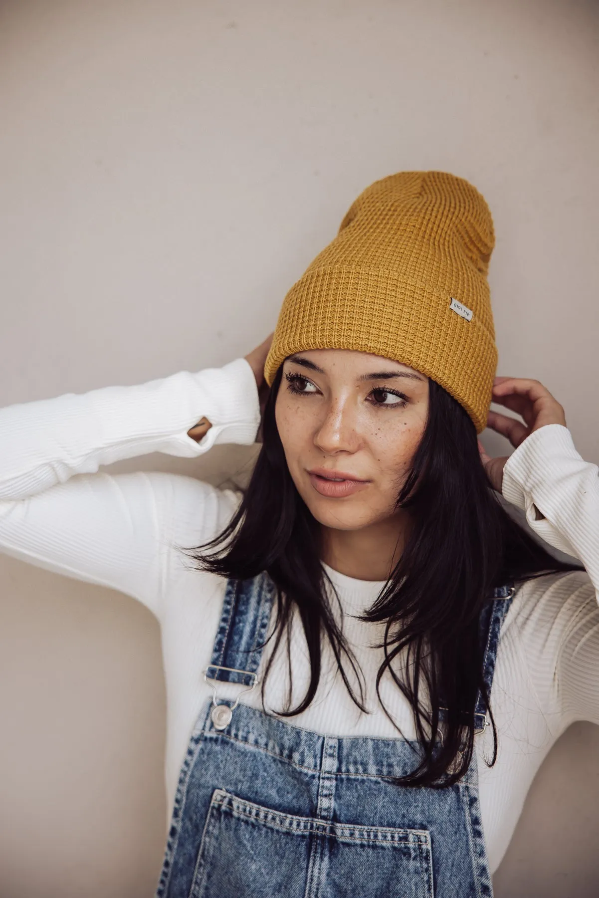 Gigi Pip Marsh Waffle Knit Beanie - Mustard