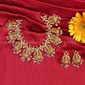 Gold Plated Astalakshmi Necklace with Earring - 0955