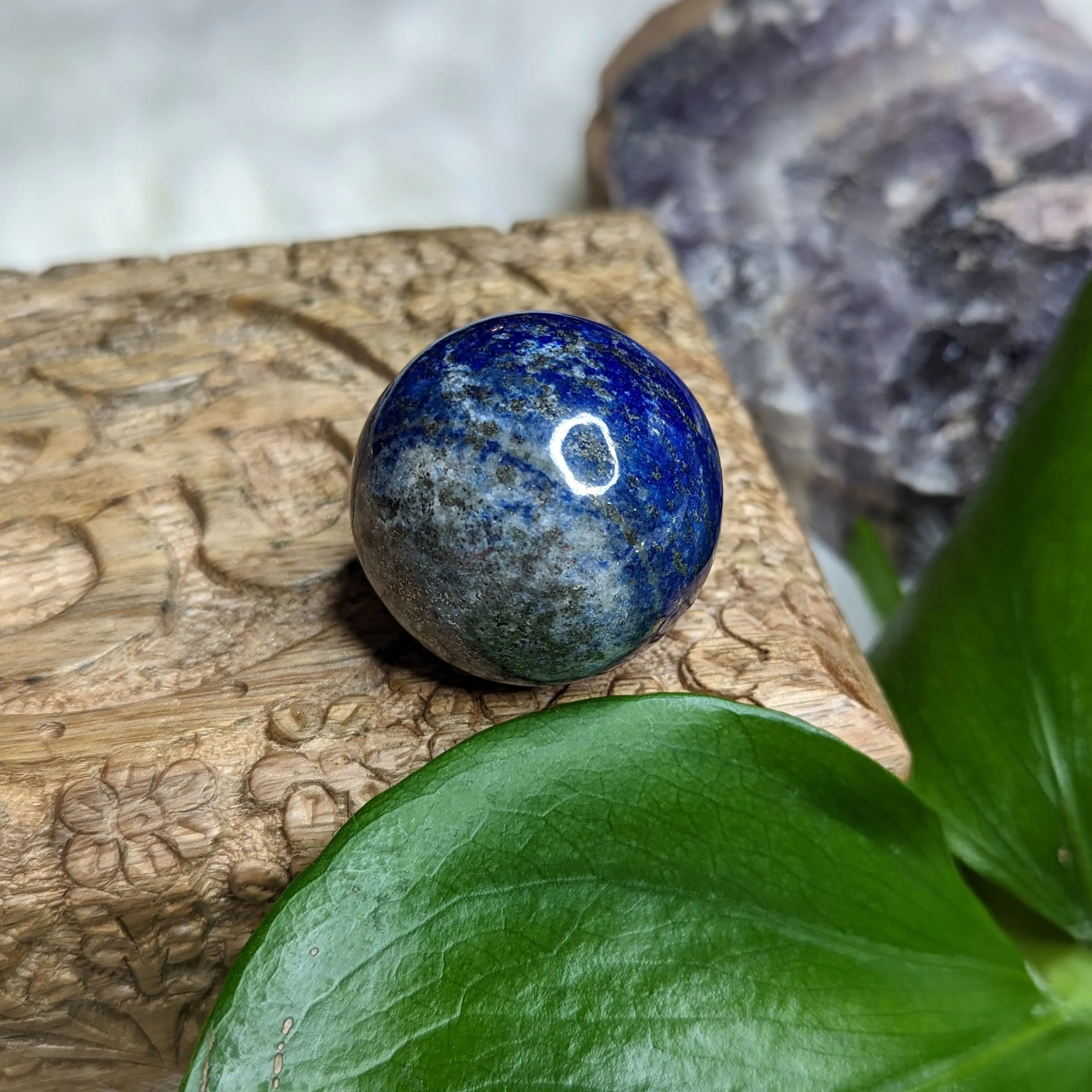 Gorgeous Blue Lapis Lazuli Sphere Carving #1 (from Pakistan) in Pyrite Matrix