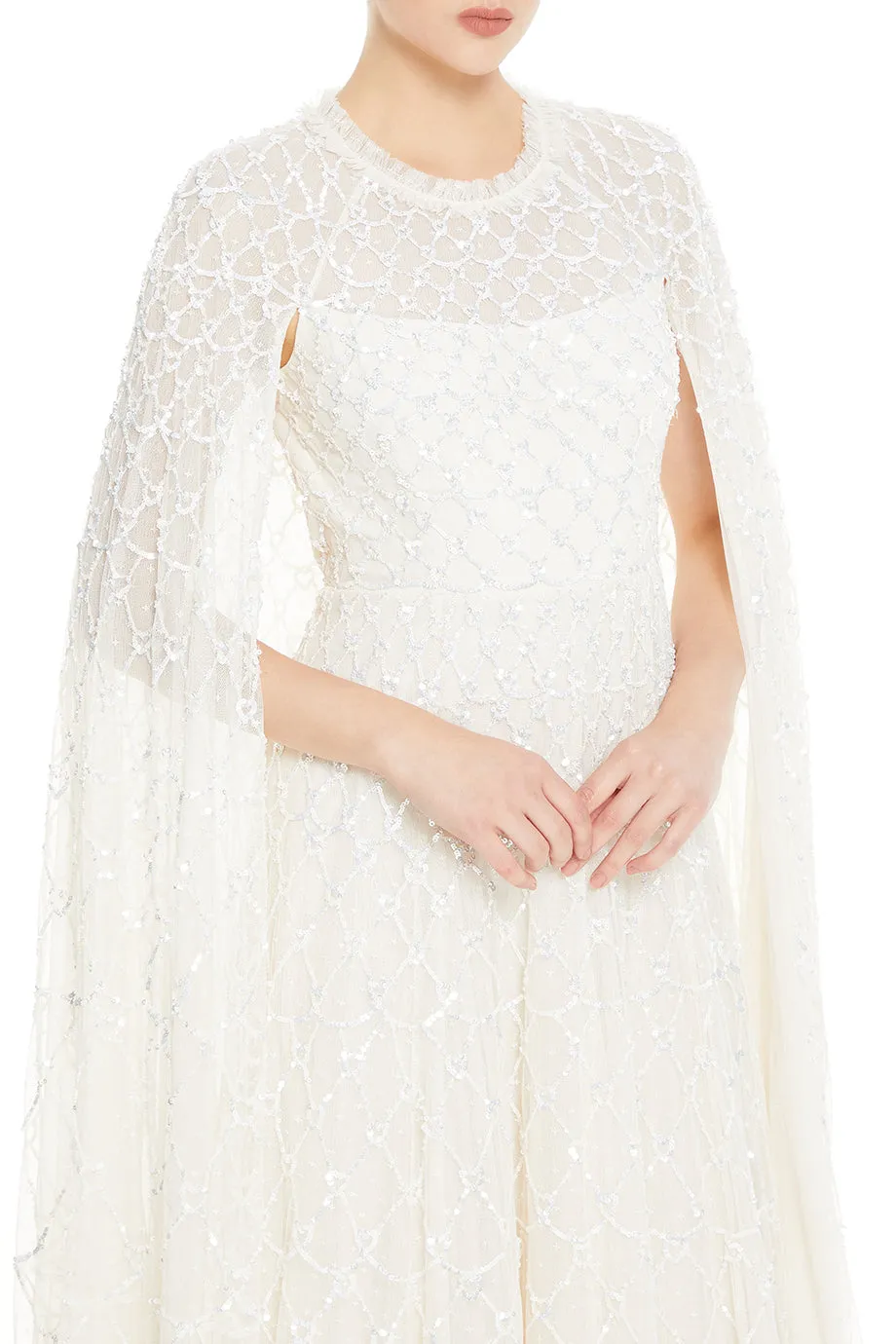 Heart Lattice Cape Evening Gown