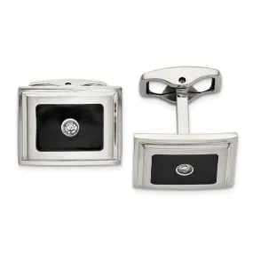 IBGoodman Stainless Steel Brushed Black Enameled Center with .06 carat A Quality Diamond Cuff Links