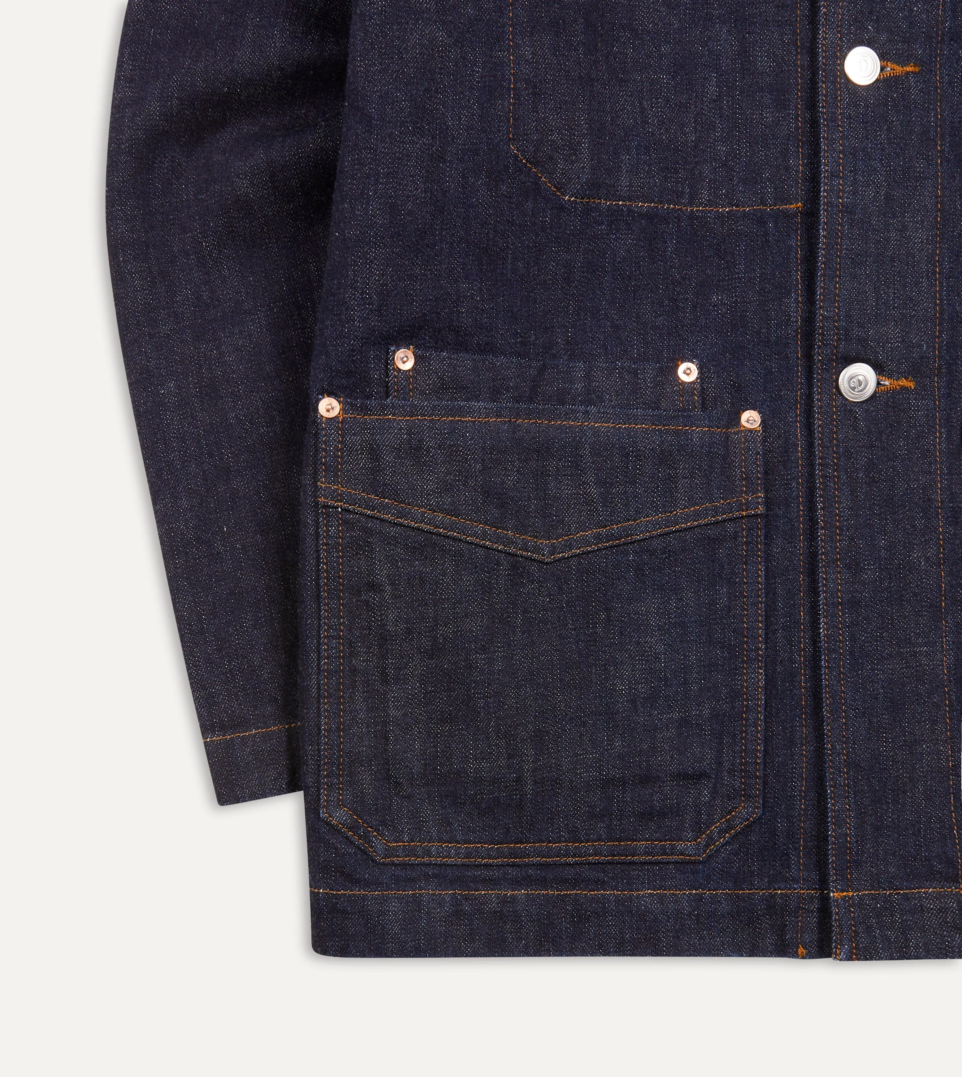 Indigo Rinse Denim Five-Pocket Chore Jacket