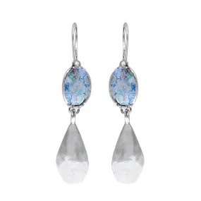 Israeli Roman Glass Sterling Drop Earrings