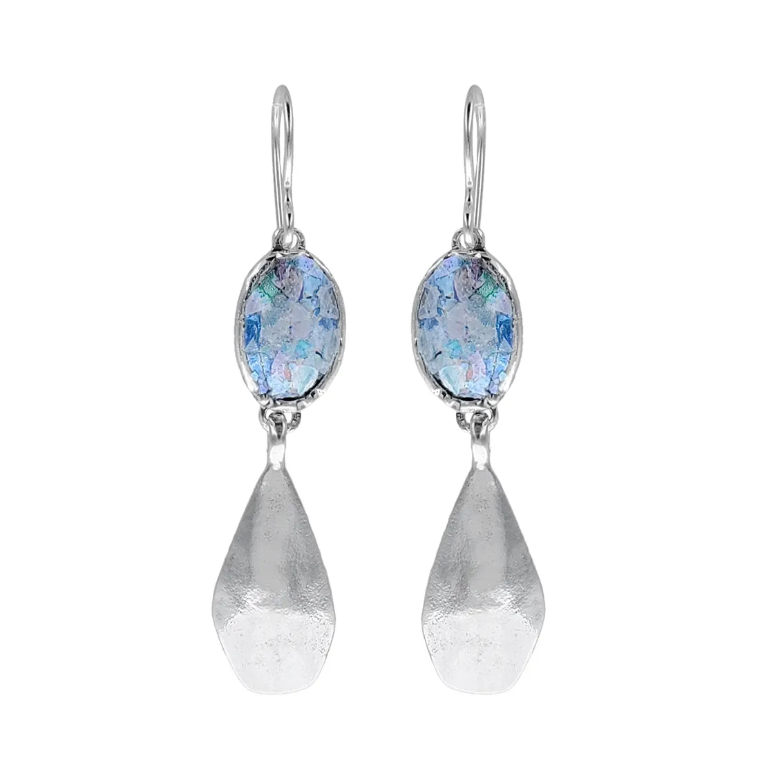 Israeli Roman Glass Sterling Drop Earrings