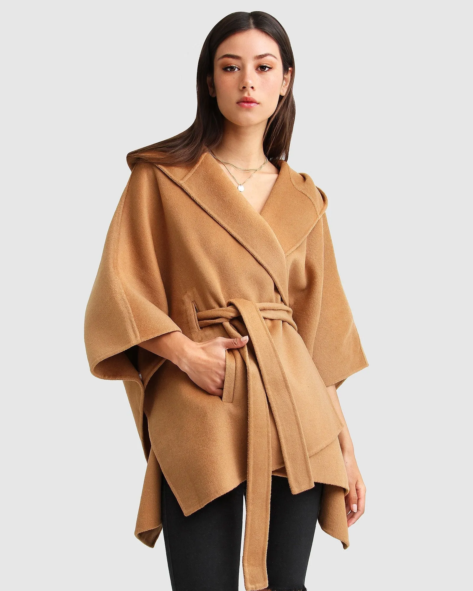 Jackson Landing Wool Blend Cape Coat - Dark Camel