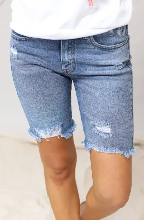 Just Black Denim Shorts With Destroyed Hem