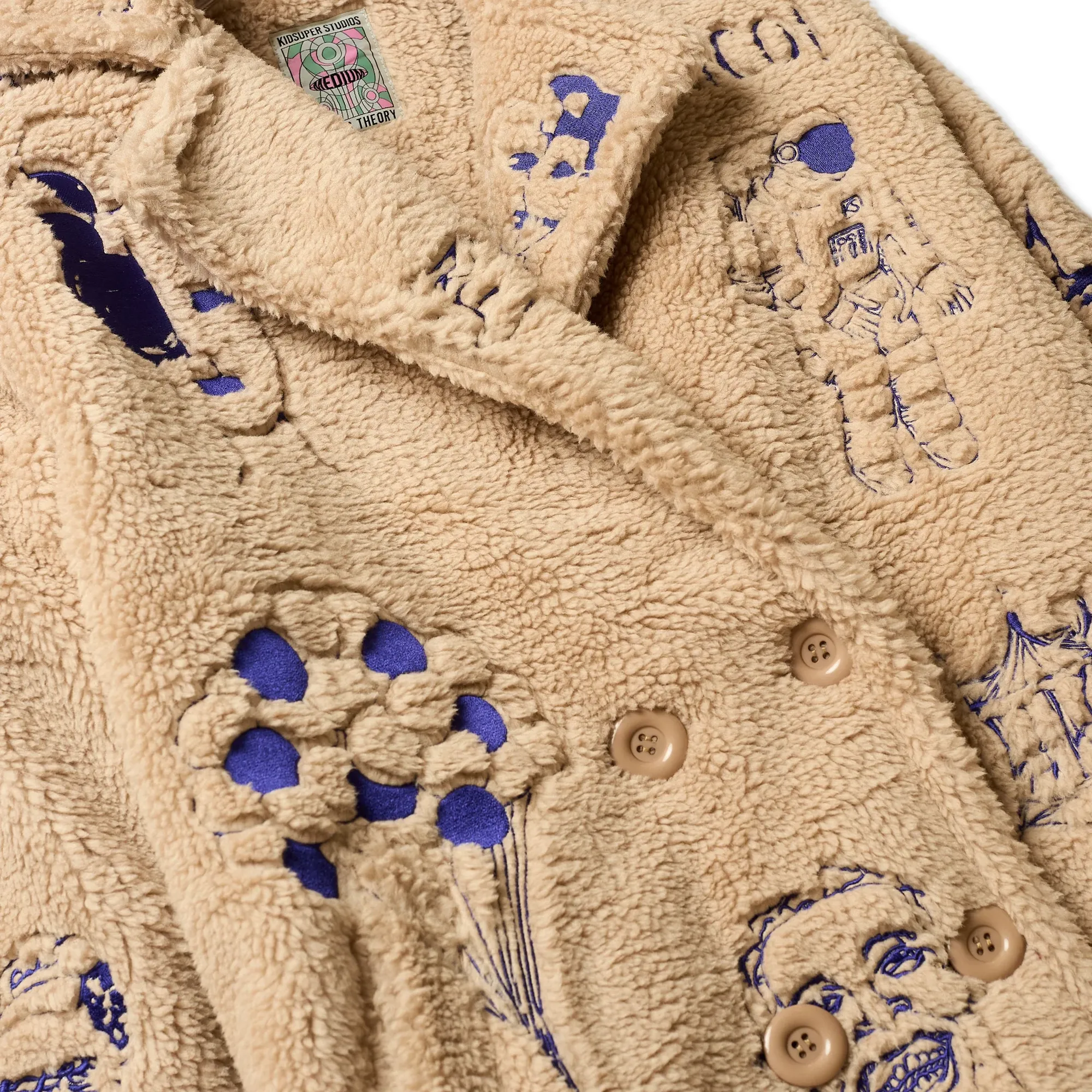 Kidsuper Embroidered Sherpa Fleece Overcoat Cream