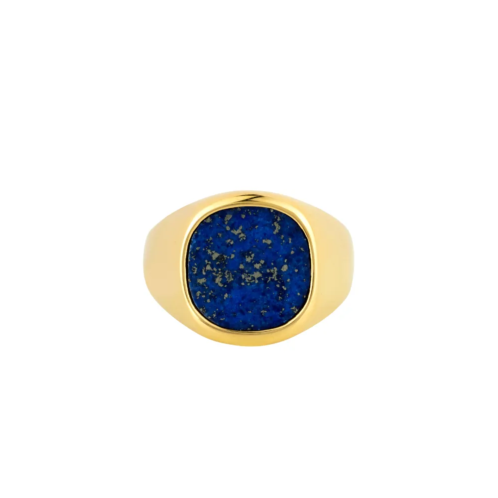 Large Blue Lapis Lazuli Signet Ring - Gold