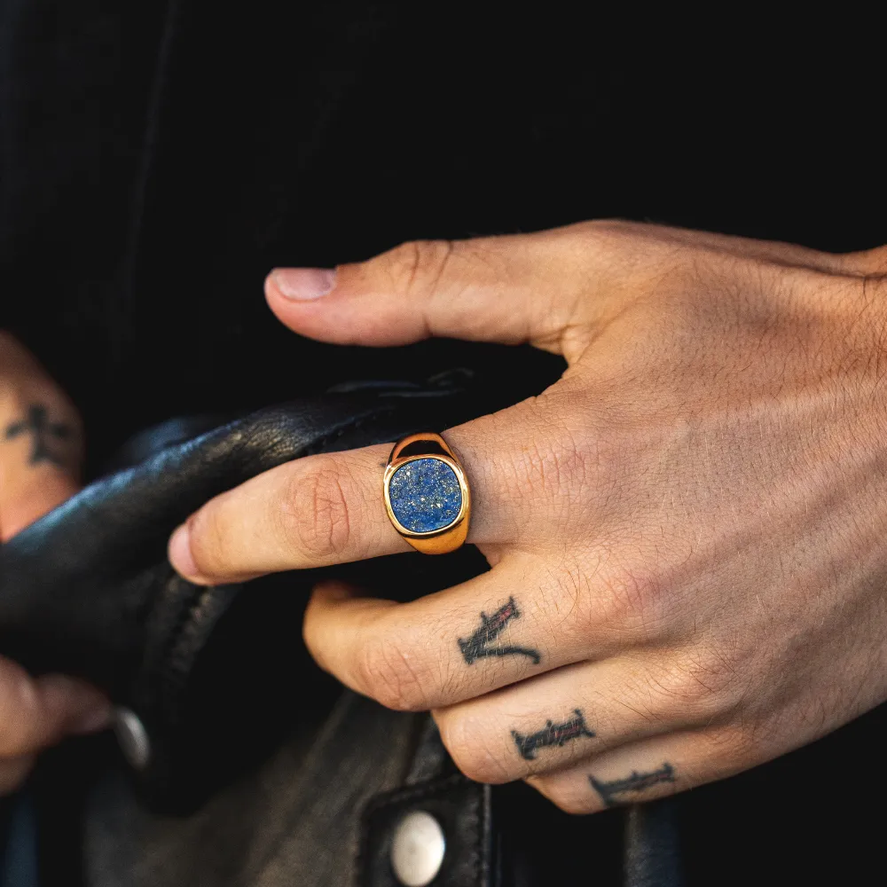 Large Blue Lapis Lazuli Signet Ring - Gold